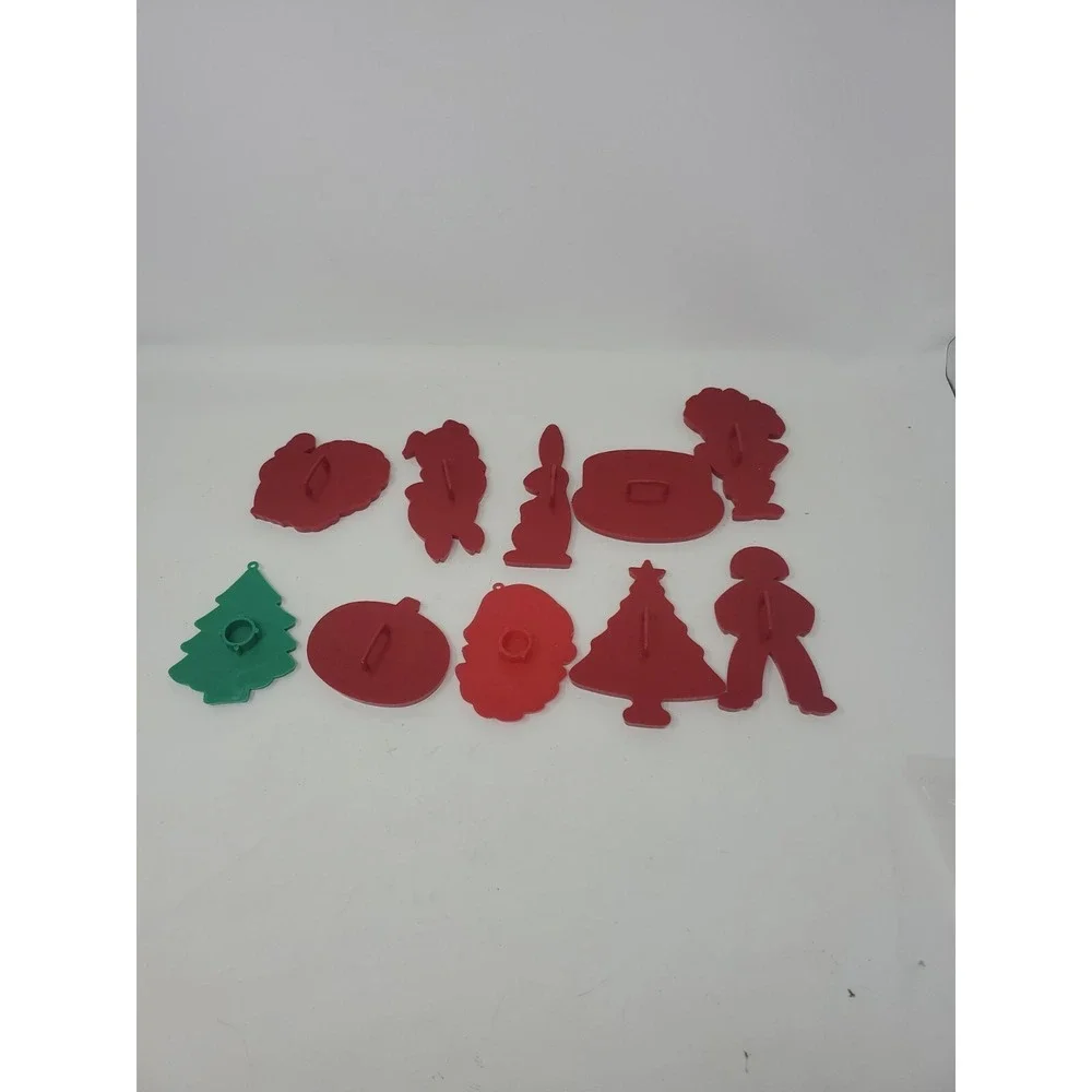 10 Vintage Made in Hong Kong Red & Green Plastic Christmas Easter Cookie Cutters